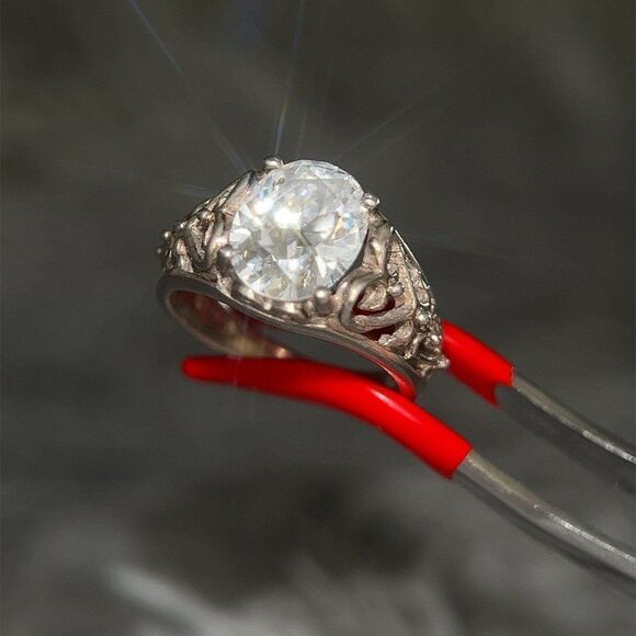 Sparkling Large Cz Silver 925 Ring - Picture 3 of 7